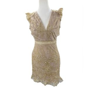 Hello Molly Evening Cocktail Sparkling Gold Neutral Dress size 4